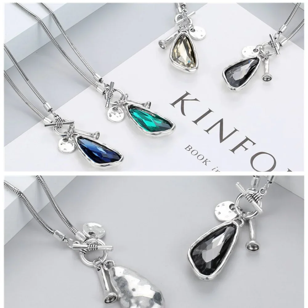 Long  Gray Beveled Pendant Necklace - Picture 5 of 7